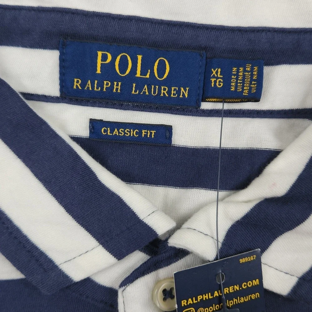 NWT Polo Ralph Lauren Striped Polo Shirt XL Blue Classic Fit Pocket Tee